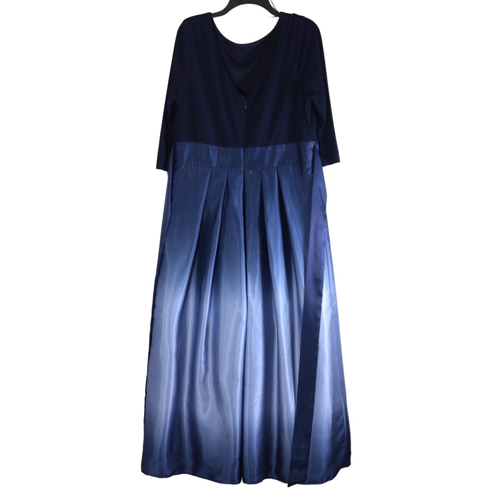 SLNY Navy Ombre Satin Maxi Dress Pleated Evening Gown Blue Sz 16 Wedding Formal - Picture 3 of 7